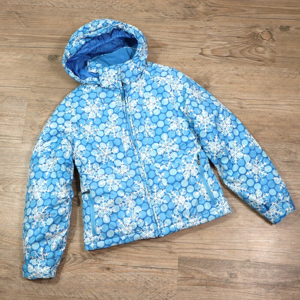 LL Bean Youth Girls Snowflake Ski Jacket Size S 8 Thinsulate Insulated Coat Blue